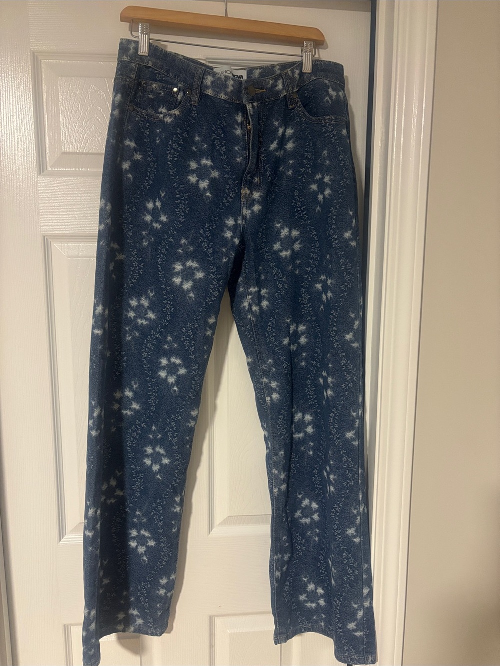 Fashion Nova Blue Tie-Dye Straight Leg Jeans